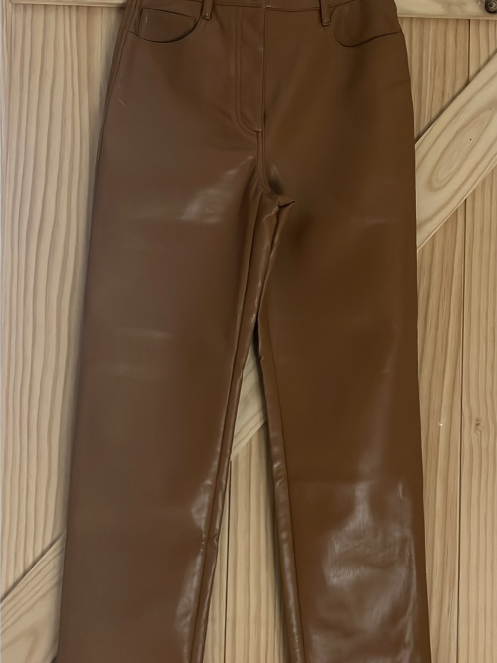 Wilfred Brown Faux Leather Straight-Leg Pants